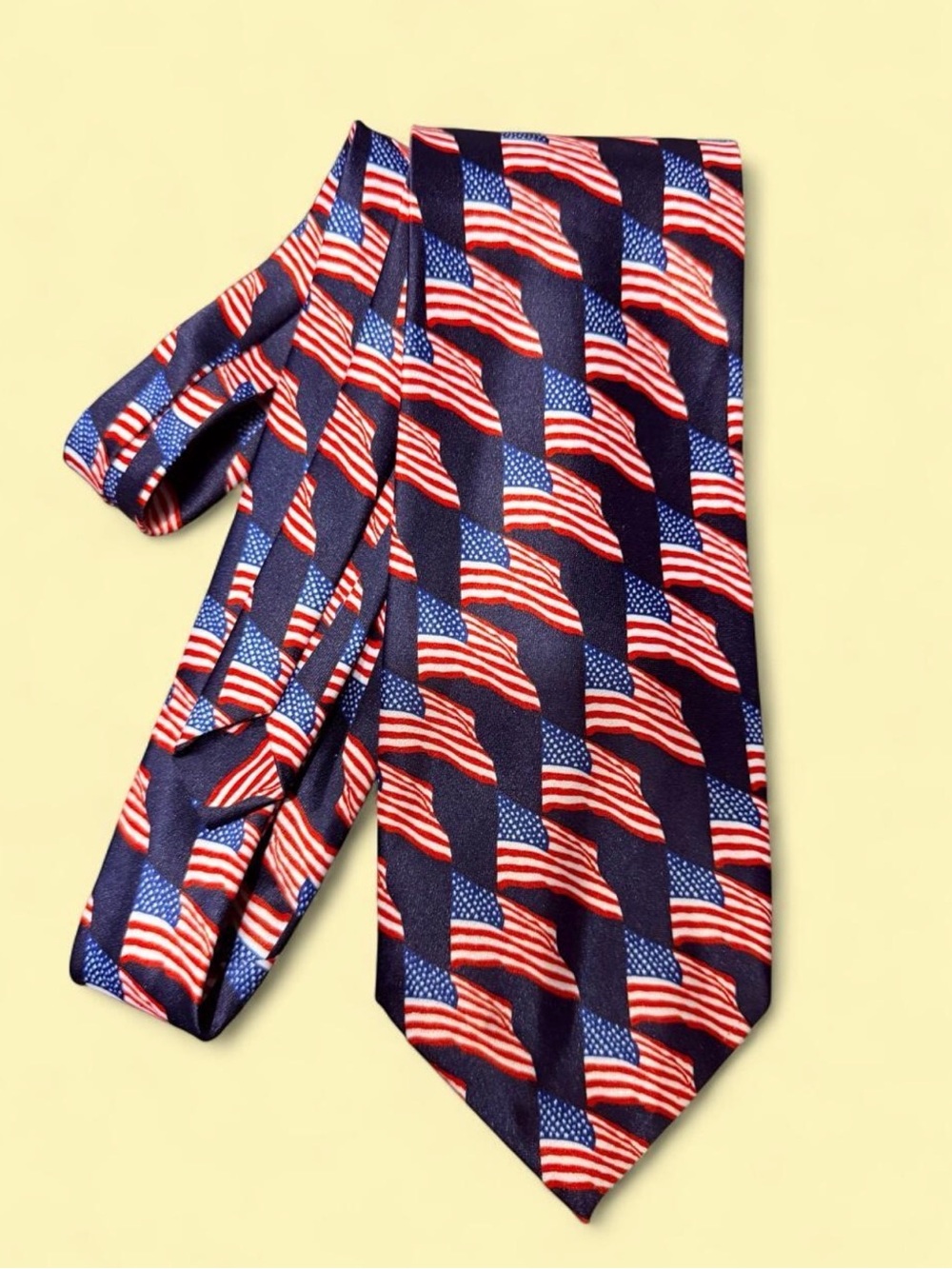 Rene Chagal American Flag Pattern Silk Tie - Navy Blue & Red